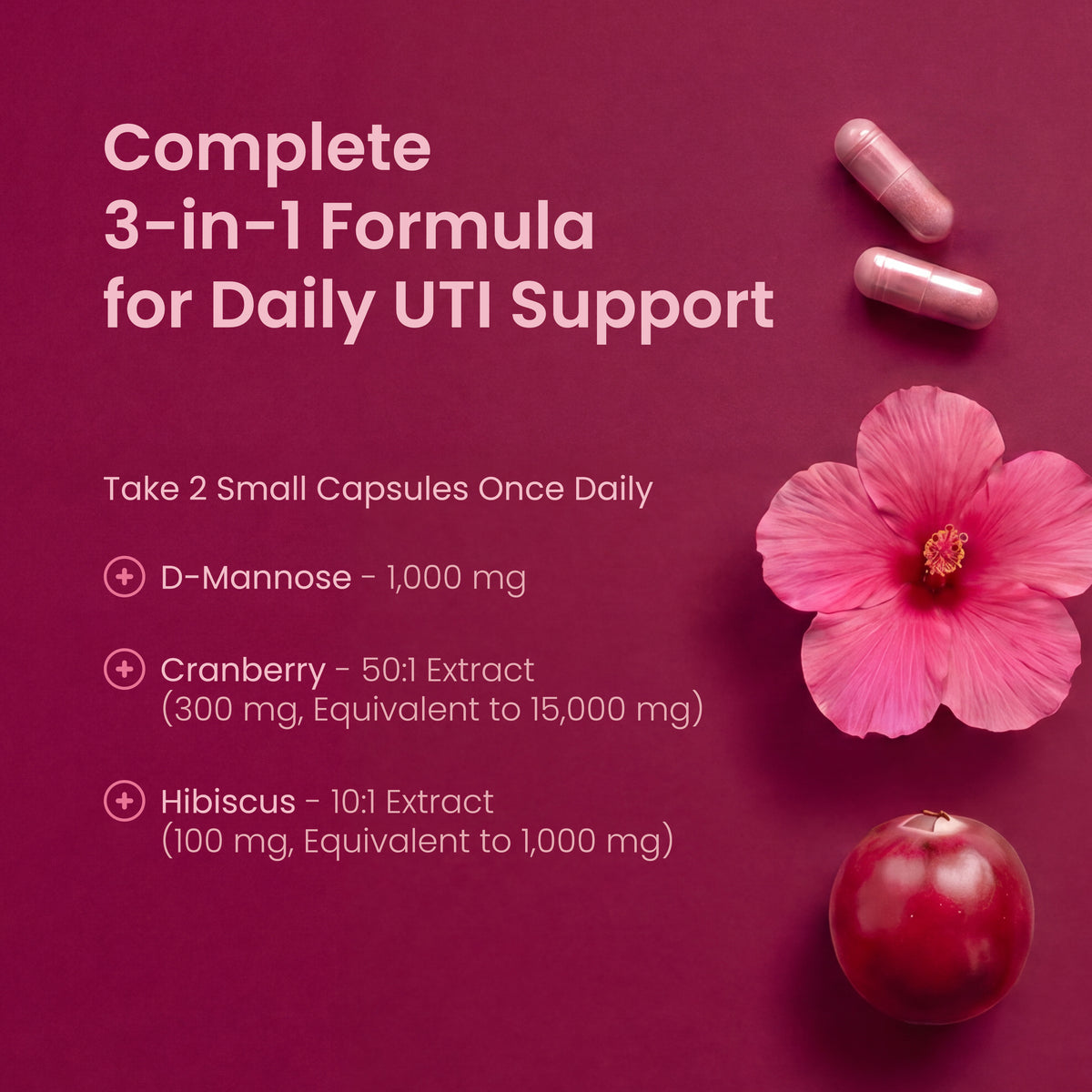 D-Mannose, Hibiscus + Cranberry Capsules